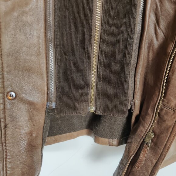 Danier Men's Brown Leather Jacket with Detachable Corduroy Extension Size XL Y2K - Picture 5 of 15